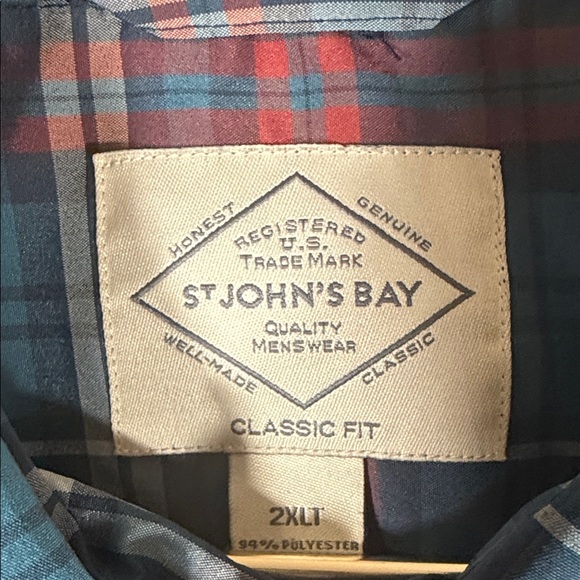 St. John's Bay Teal and Red Plaid Shirt - Picture 3 of 5